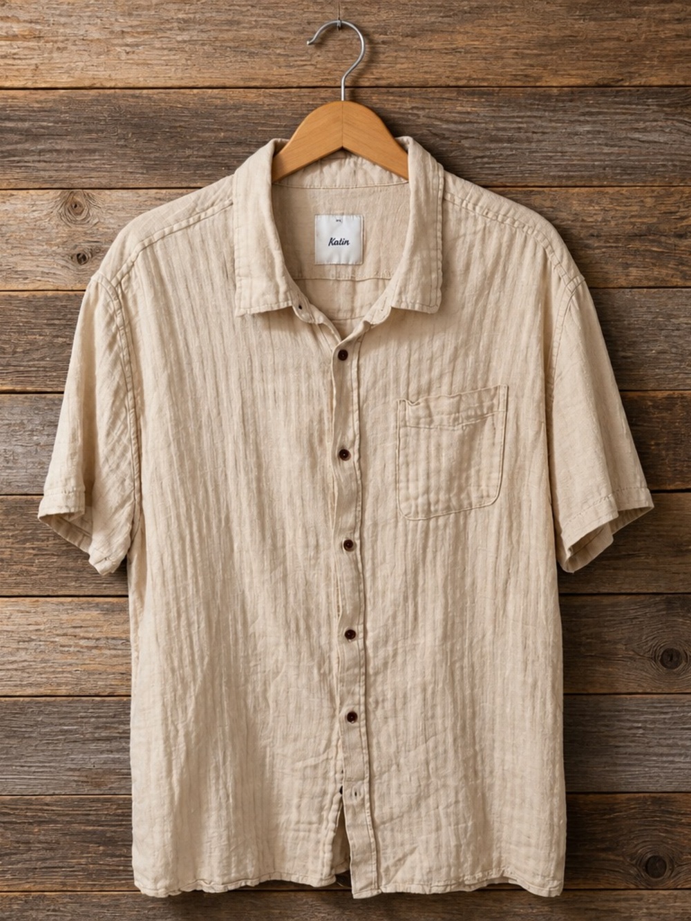 Katin Men's Short-Sleeve Button-Down Shirt in Natural Beige